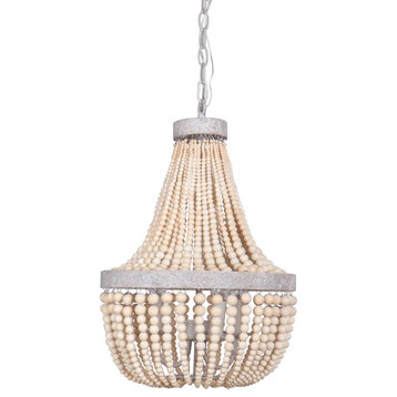 14.2 in Wood Beads 3-Light Cage Chandelier
