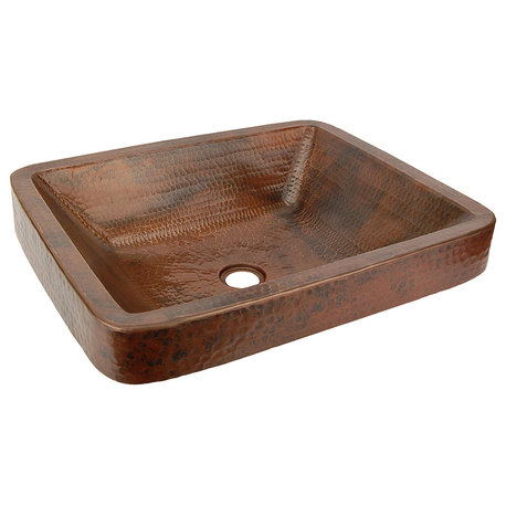 19" Rectangle Skirted Vessel Hammered Copper Sink, Oil Rubbed Bronze