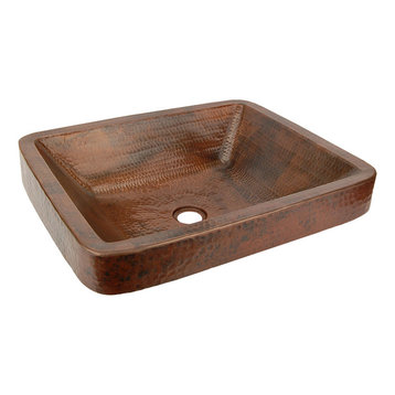 19" Rectangle Skirted Vessel Hammered Copper Sink, Oil Rubbed Bronze