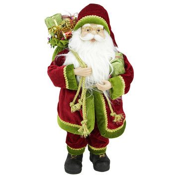 16" Standing Santa Holding A Gift Box And Bag