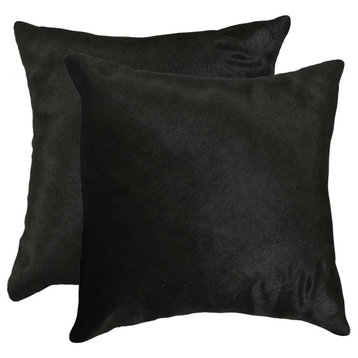 18"x18"x5" Black Torino Cowhide Pillow, Set of 2