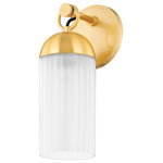 Mitzi - 1 Light Wall Sconce, Aged Brass - A single cylindrical glass shade is capped in Aged Brass or Old Bronze for a chic, modern look. The clear ribbed glass is etched on the inside creating a decorative stripe and an undulating wave-like movement. Suspended from the ceiling or mounted to the wall, Emory brings an understated elegance to spaces throughout the home.