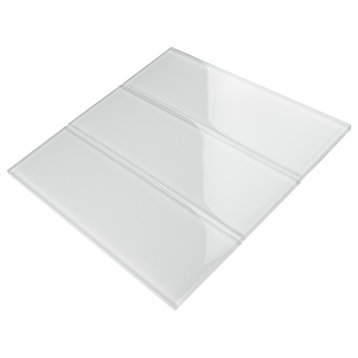 4"x12" Baker Glass Subway Tiles, Set of 3, White