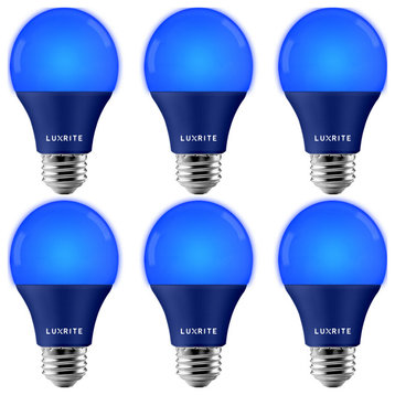 Luxrite A19 LED Blue Light Bulb 8W UL Listed E26 Indoor Outdoor 6 Pack