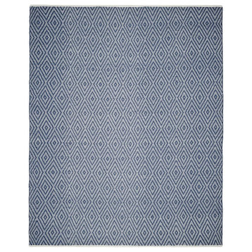 Transitional Area Rug, Geometric Patterned Premium Cotton, Navy/Ivory