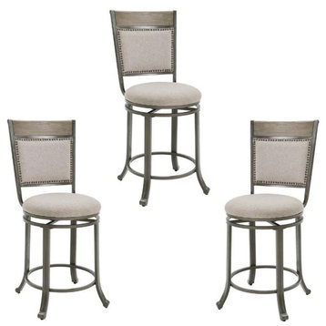 Home Square 3 Piece Upholstered Counter Stool Set with Metal Base in Pewter
