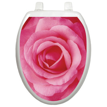 A Single Rose Toilet Tattoos Seat Cover, Vinyl Lid Decal, Floral Bathroom Decor, Elongated