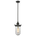 Innovations Lighting - 1-Light Dimmable LED Kingsbury 6" Pendant, Oil Rubbed Bronze, Glass: Clear - The Austere makes quite an impact. Its industrial vintage look transports you back in time while still offering a crisp contemporary feel. This sultry collection has a 180 degree adjustable swivel that allows for more depth of lighting when needed.
