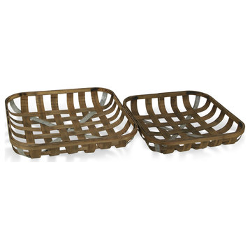 Set of 2 Square Woven Tobacco Basket With Metal Accent