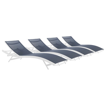 Glimpse Outdoor Patio Mesh Chaise Lounge Set of 4, White Navy