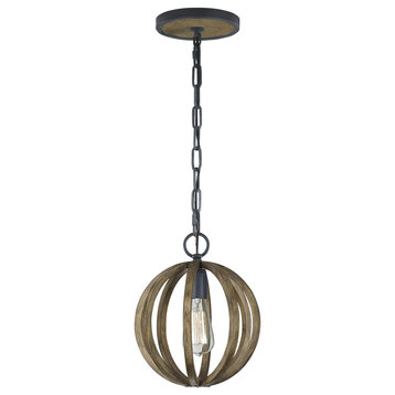 Allier One Light Mini Pendant in Weathered Oak Wood / Antique Forged Iron