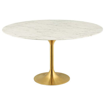 Hawthorne Collections 60"" Round Faux Marble Top Pedestal Dining Table in Gold