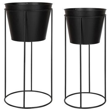 Sheely Metal Planter Stands With Pots, Black 2-Piece