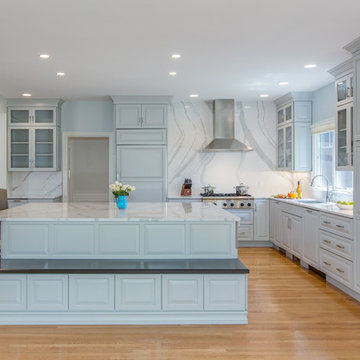 Gray Transitional Kitchen With Full-Height Backsplash