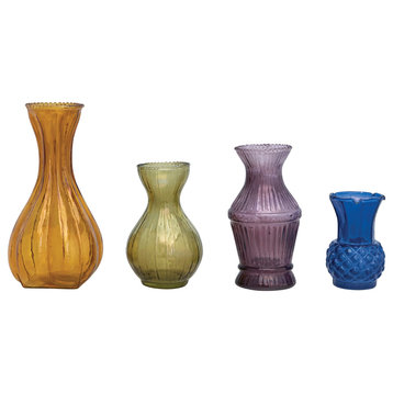 Debossed Glass Bud Vases, Set of 4 Sizes, 4 Colors