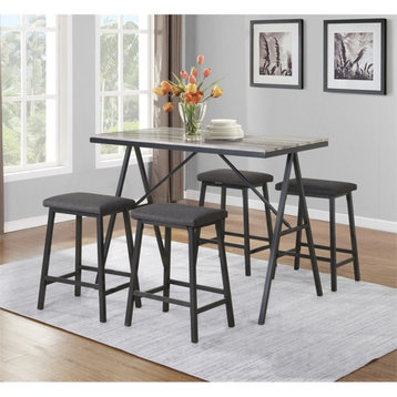 5pc Counterheight Faux Marble Dinette Set with Gray Gun Metal Frame