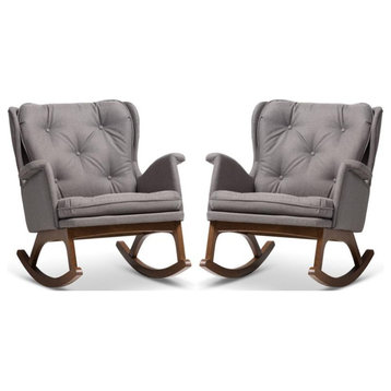 Home Square 2 Piece Tufted Upholstered Fabric Rocker Set in Gray and Walnut
