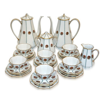 1920s French Art Deco Limoges Porcelain Modern Octagonal Tea / Coffee Set