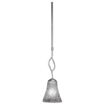 Revo 1 Light Mini Pendant In Aged Silver, 5.5" Fluted Frosted Crystal Glass
