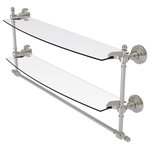 Allied Brass - Retro Wave 24" Two Tiered Glass Shelf with Towel Bar, Satin Nickel - Add space and organization to your bathroom with this simple, contemporary style glass shelf. Featuring tempered, beveled-edged glass and solid brass hardware this shelf is crafted for durability, strength and style. Integrated towel bar provides space for your favorite decorative towels or for your everyday use. One of the many coordinating accessories in the Allied Brass Collection of products, this subtle glass shelf is the perfect complement to your bathroom decor.
