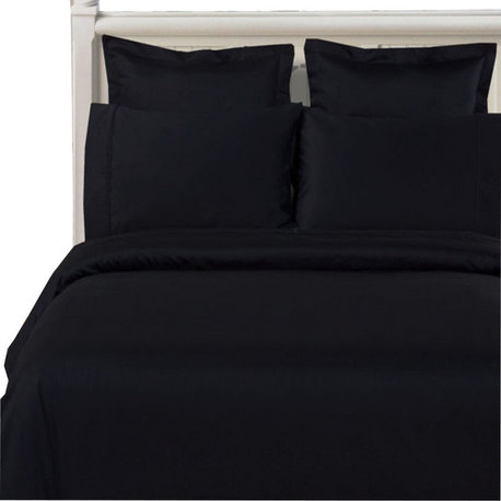 100% Cotton 600 TC Solid Duvet Cover Set, Black, King/Cal King