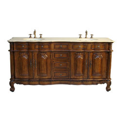 Adelina 74 inch Antique Double Bathroom Vanity Chestnut Finish - Bathroom Vanities And Sink Consoles