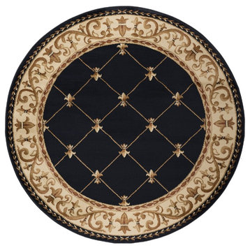 Orleans Traditional Border Area Rug, Black, 5'3" Round