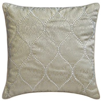 Silver Grey Jacquard Damask, Victorian 16"x16" Throw Pillow Cover - Evelyn Grace