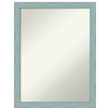 Sky Blue Rustic Wood Framed Non-Beveled Bathroom Wall Mirror 20.25 x 26.25 in