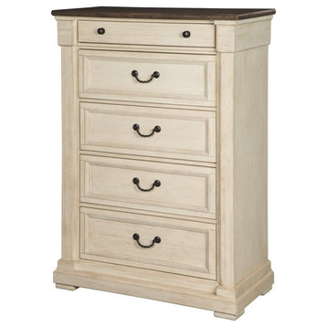 Farmhouse Dresser, Vertical Design With 5 Drawers and Bronze Metal Handles