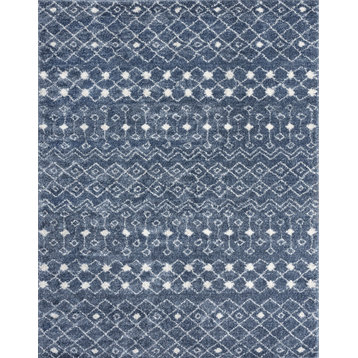 Irene Shag Geometric Blue/Cream Rectangle Area Rug, 8'x10'