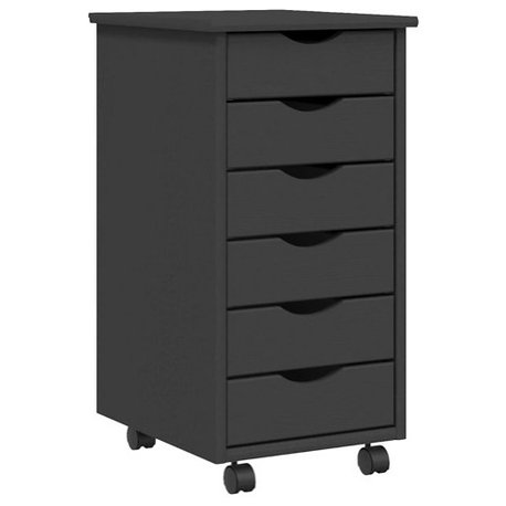 vidaXL MOSS 6-Drawer Chest with Wheels, Solid Pinewood, Gray