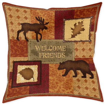 Laural Home Welcome Friends Lodge 17" x 18" Woven Decorative Pillow