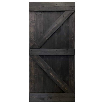 Stained Solid Pine Wood Sliding Barn Door, Charcoal Black, 42"x84", K Series
