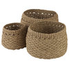 Jarek Medium Brown Seagrass Cross Weave Round Baskets, 3-Piece Set