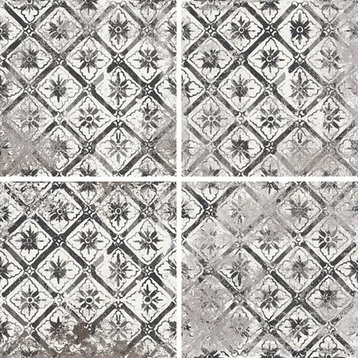Mariner 900 8x8 Glazed Porcelain Pattern Floor Tiles, Nera Decor Maioliche 8, 8"