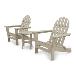 Polywood - Ivy Terrace Classics 3-Piece Folding Adirondack Set, Sand - Outdoor Lounge Sets