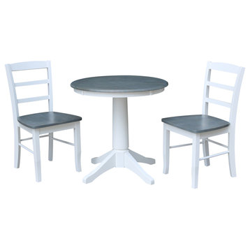 30" Round Pedestal Dining Table with 2 Madrid Ladderback Chairs
