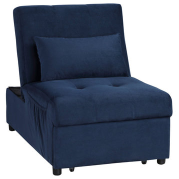 Versatile Sleeper Chair, Velvet Seat With Click Clack Mechanism, Blue