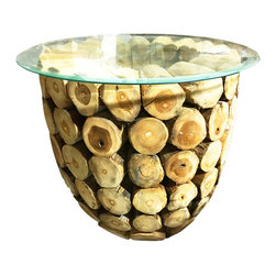 Bhome - TeaK Log Coffee Table Bowl Shape, Teak Branches Rustic Look - Coffee Tables