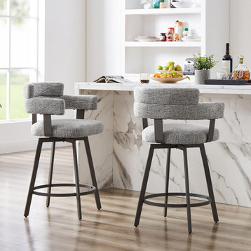Contemporary Fabric Padded High Back, 2-Piece and Bar Stools and Counter Stools, Gray, 24"