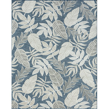Daisy Transitional Floral Area Rug, Dark Blue & Gray, 7'7'' X 10'3''