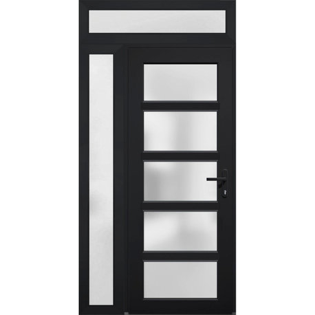 Exterior Prehungdoor Frosted Glass Manux 8002 Matte Black Side & Top Exterior