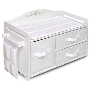 Doll Care Station With Three Baskets and Pocket Organizer, White Rose
