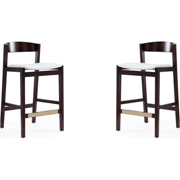 Manhattan Comfort Klismos 26.5" Faux Leather Counter Stool in Ivory (Set of 2)