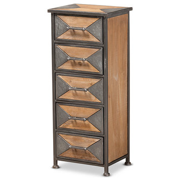 Rossamon Modern Farmhouse Metal and Wood 5-Drawer Accent Cabinet