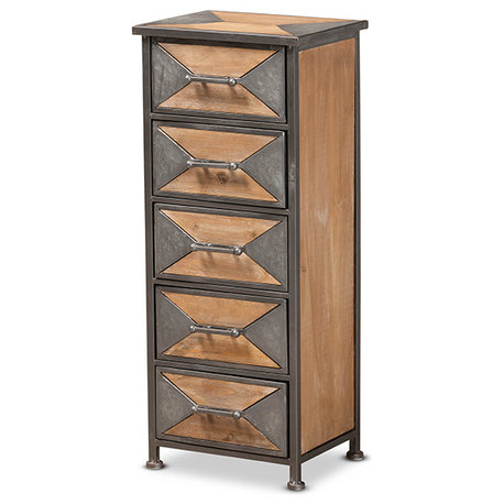 Rossamon Modern Farmhouse Metal and Wood 5-Drawer Accent Cabinet
