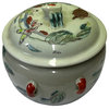 Chinese Distressed Off White Porcelain People Scenery Round Jar Hws2961