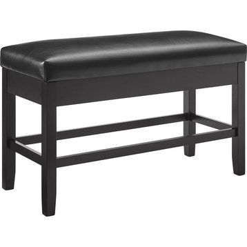 Carrara Counter Bench with Storage - Ebony Finish, Black Seat