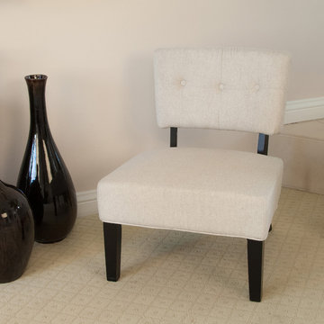 Modern Living Room Space w/ Cohen Beige Fabric Occasional Chair